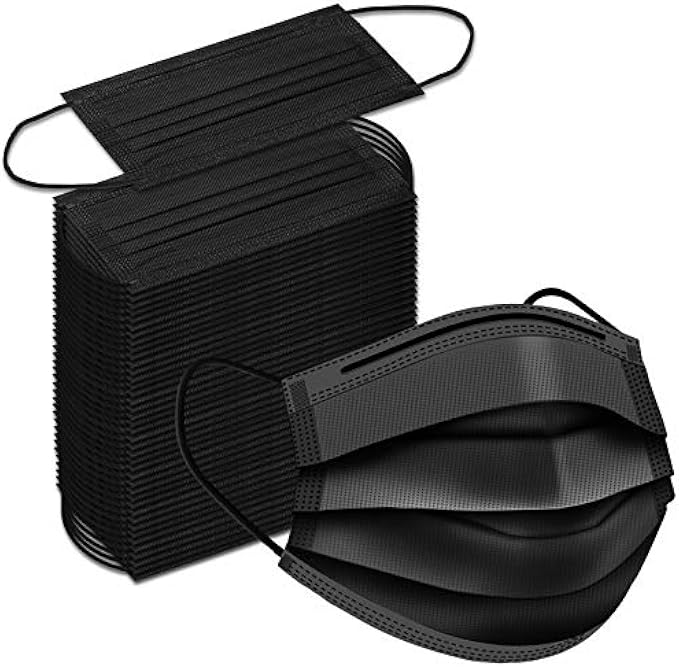 100PCS Masks Disposable, Black Face Masks, 3 Ply Filter Protection Disposable Face Masks for Men, Women & Youth