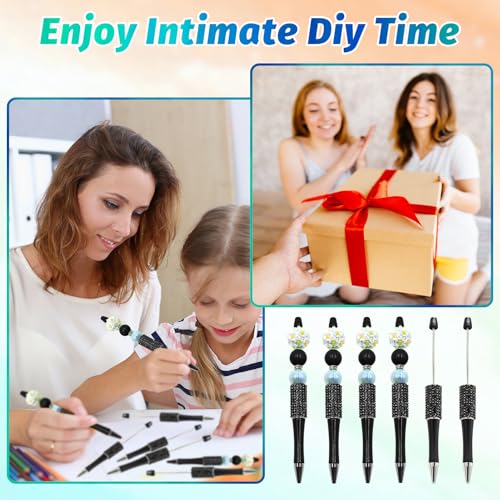Image of 75 Pcs DIY Diamond Beadable Pen Kit - 25 Plastic Rhinestone Beaded Pens Bulk with Refills & Bags - Fancy Cute Glitter Pens for Crafting, Students & Teachers - School Supplies (Black)