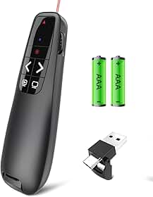 Passador de Slides Sem Fio Laser Vermelho Receptor USB A e USB C Embutido Apresentador de Slides 30m Mac Windows iPad Canva PowerPoint PDF Pilhas Inclusas