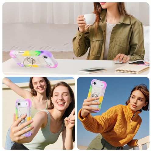 Image of MARKILL Compatible with iPhone with Built-in 360Rotating Ring Stand, Military Grade Drop Protection Full Body Rugged Heavy Duty Case Durable Cover (Rainbow White, iPhone Air)