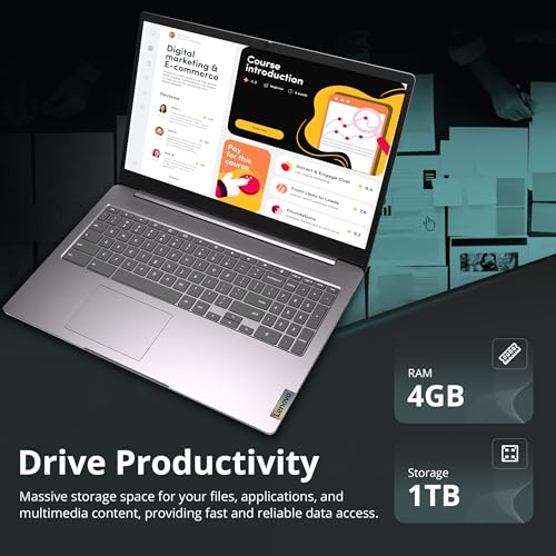 Image of Lenovo IdeaPad 3 15.6 inch FHD Anti-Glare Chromebook, Intel Celeron N4500, 4GB LPDDR4 RAM, 1TB Storage (64GB eMMC & 1TB Docking Station), Intel UHD Graphics, HD Camera, HD Audio, Chrome OS, Grey