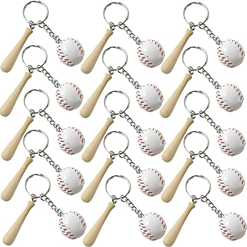 ROYHOO 15PCS Mini Baseball Keychain with Wooden Bat for Sports Theme Party Team Souvenir Athletes...