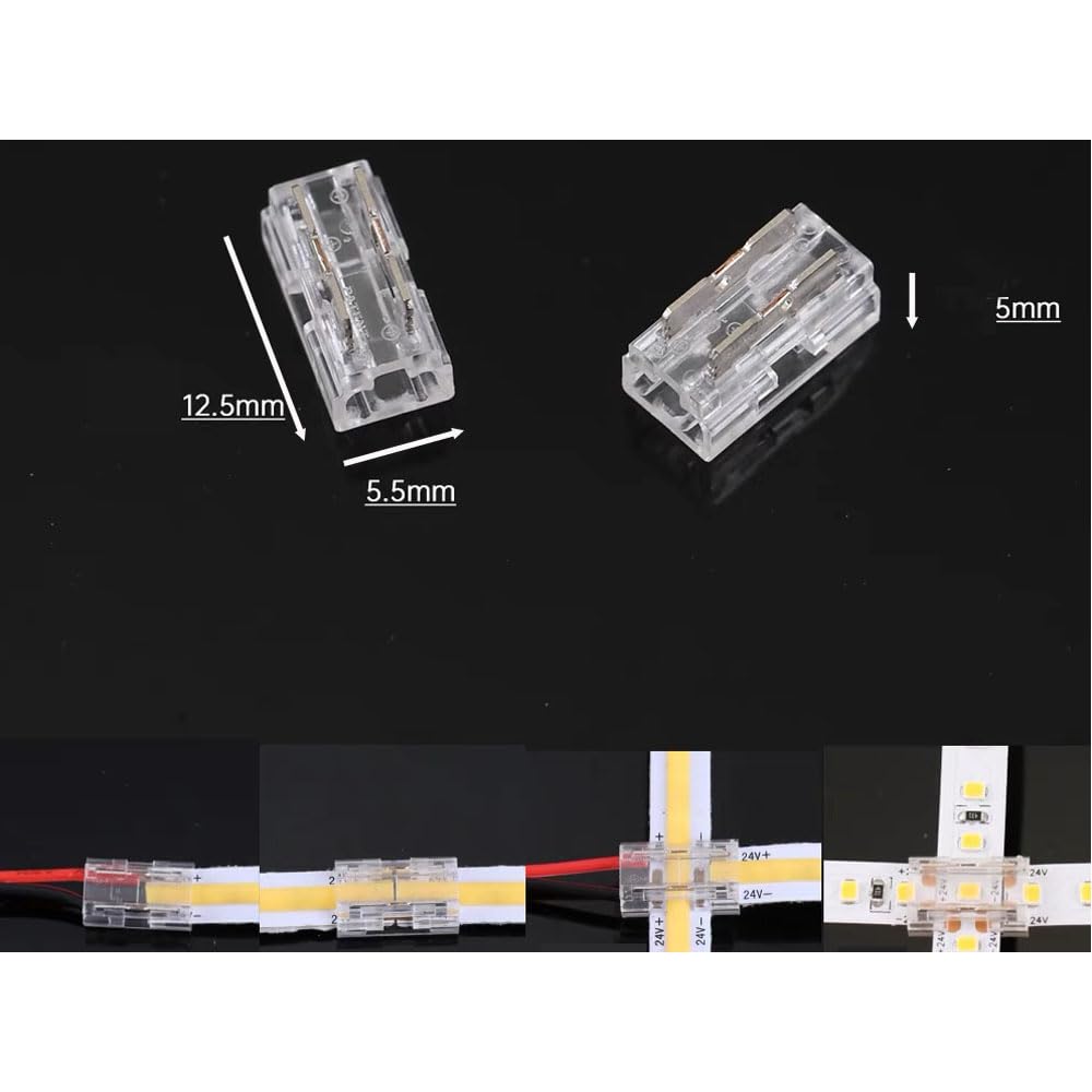 Amefil 2-pin 5mm Strip Light Connector with 20 Packets of COB LED Strip Light Ribbon for Strip Wire soldered Connector - Image 2