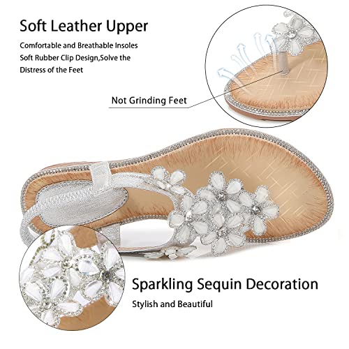 iCKER Women Sandals Rhinestone Dressy Casual Summer flat flip flops Comfortable Sandals2