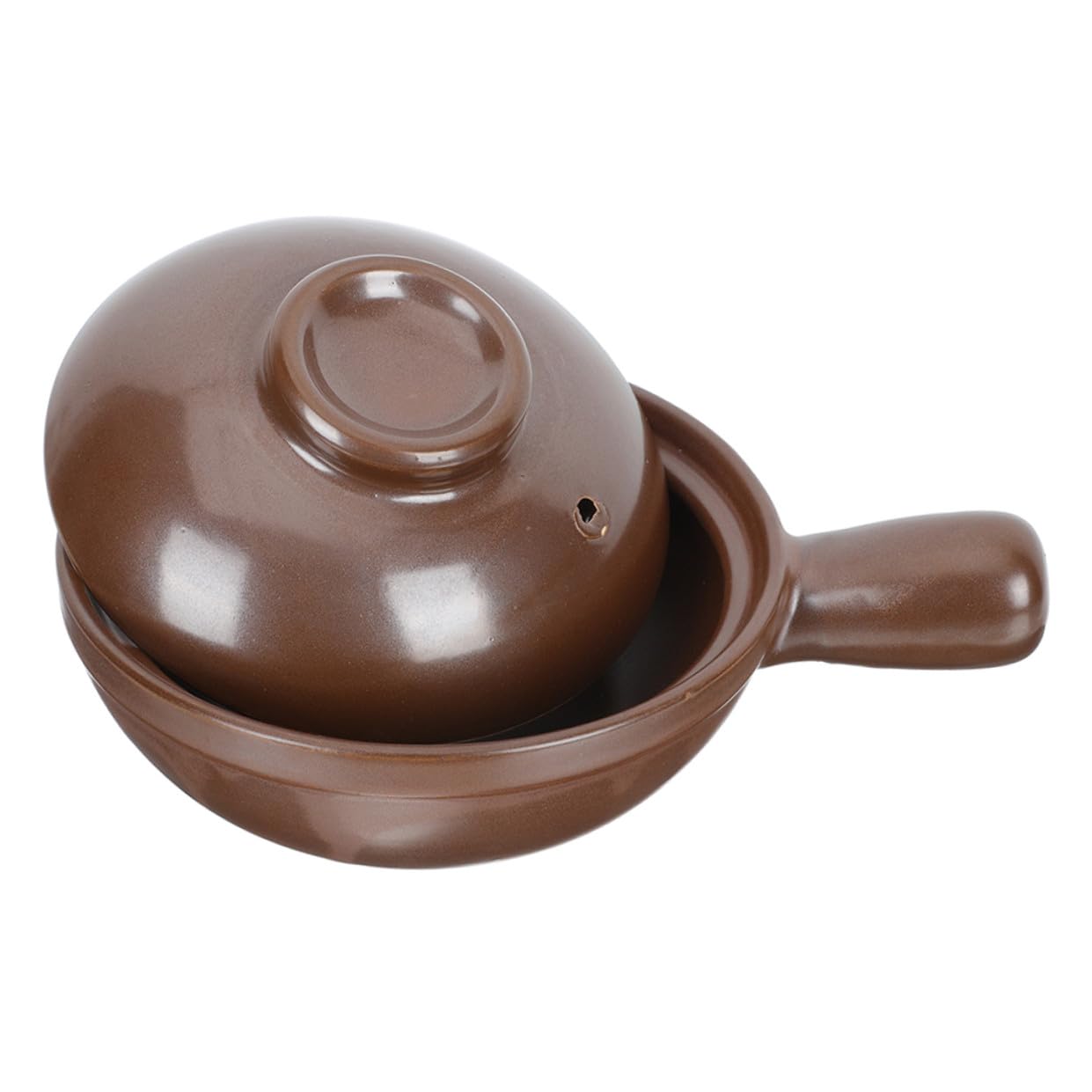 Cazuela de Barro de Arcilla Asa y Tapa Ventilada 950 Ml | Acabado Café, Superficie Lisa, Moldeado Sola Pieza, para Casa y Tienda de Alimentos