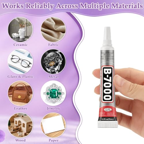 Image of B7000 Glue Clear with Precision Tip for Rhinestones, 20 Pcs 15 mL /0.5 fl oz | Strong Adhesive Jewelry Bead Gem Glue, Quick Dry Bedazzling Glue for Jewelry Making Repair Fabric Clothes Shoes DIY Crafts