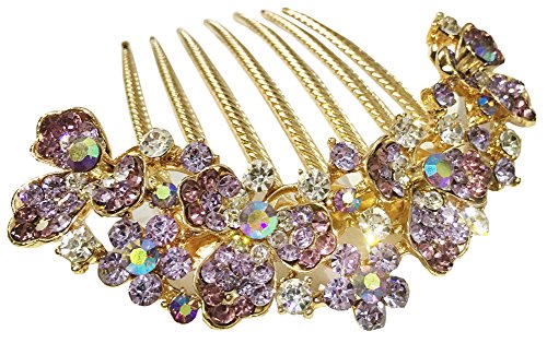AnVei-Nao Womens Luxury Bohemia Flower Rhinestones Bridal Heavy Hair Combs Accessories Purple