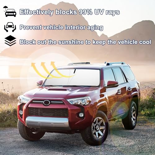 Image of Windshield Sun Shade for Toyota 4Runner 2010-2024, Front Window Sun Visor, 310T Reflective Polyester, Blocks UV & Heat, Foldable with Storage Pouch, Car Interior Accessories