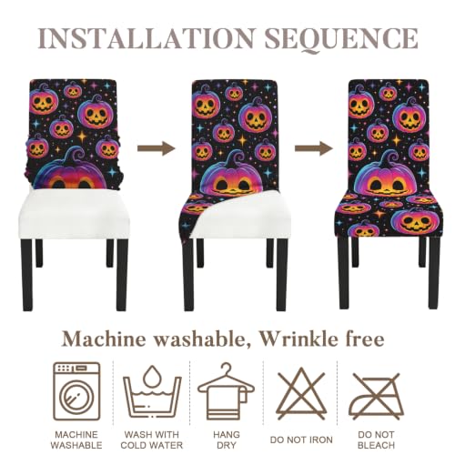 Image of Halloween Neon Pumpkin Dining Chair Covers Set of 4 Slipcover
