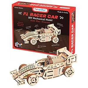 Funvention- for Little Scientist in Every Kid FUNVENTION F1 Racer Car – DIY Functional Mechanical Model 3D Puzzle STEM Lerning Kit Collectible Cars Building Kit with Working Wheels & Shocks Pack of 1