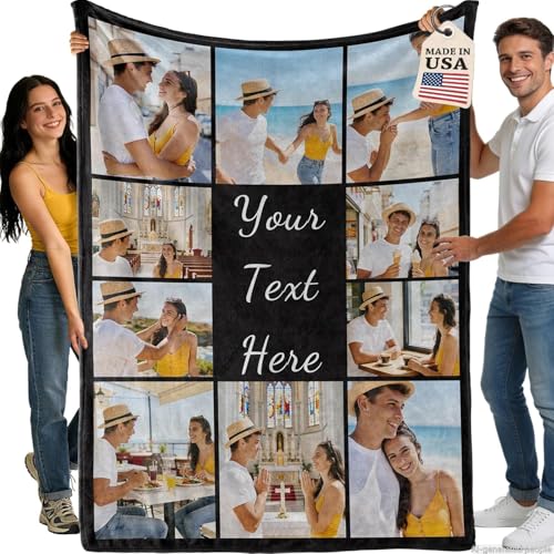 Bemaystar Made in USA Ships Next Day Custom Blanket with Picture Text Personalized Blanket Photo Blanket Gifts for Women Men Mom Dad Friend Kids Pet Gifts for Easter Valentines Birthday Xmas