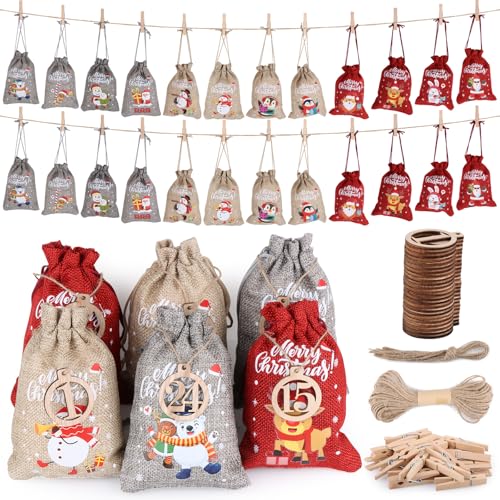Adventskalender zum Befüllen Kinder, 24 Stück Adventskalender Säckchen...
