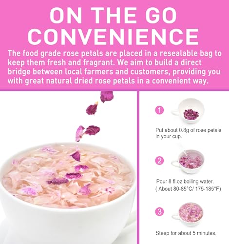 Image of Olvvla - Dried Rose Petals - 0.91oz /26g - Premium Food Grade Dried Roses Edible Flowers - Perfect for Edible Rose Petal Tea, Decorations, Baking, Making Rose Water
