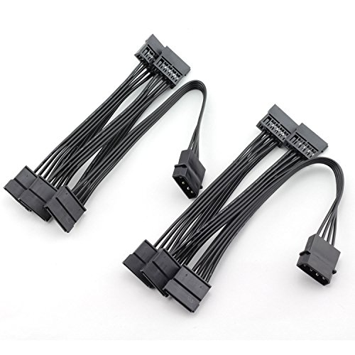 TOTOT 2pcs IDE to SATA Power Cable IDE Large 4 Pin to PC Server Hard Drive 15 Pin SATA Power Supply Adapter Converter Cable Cord 18AWG Wire SATA Extension Cable 1 to 5 Splitter Black