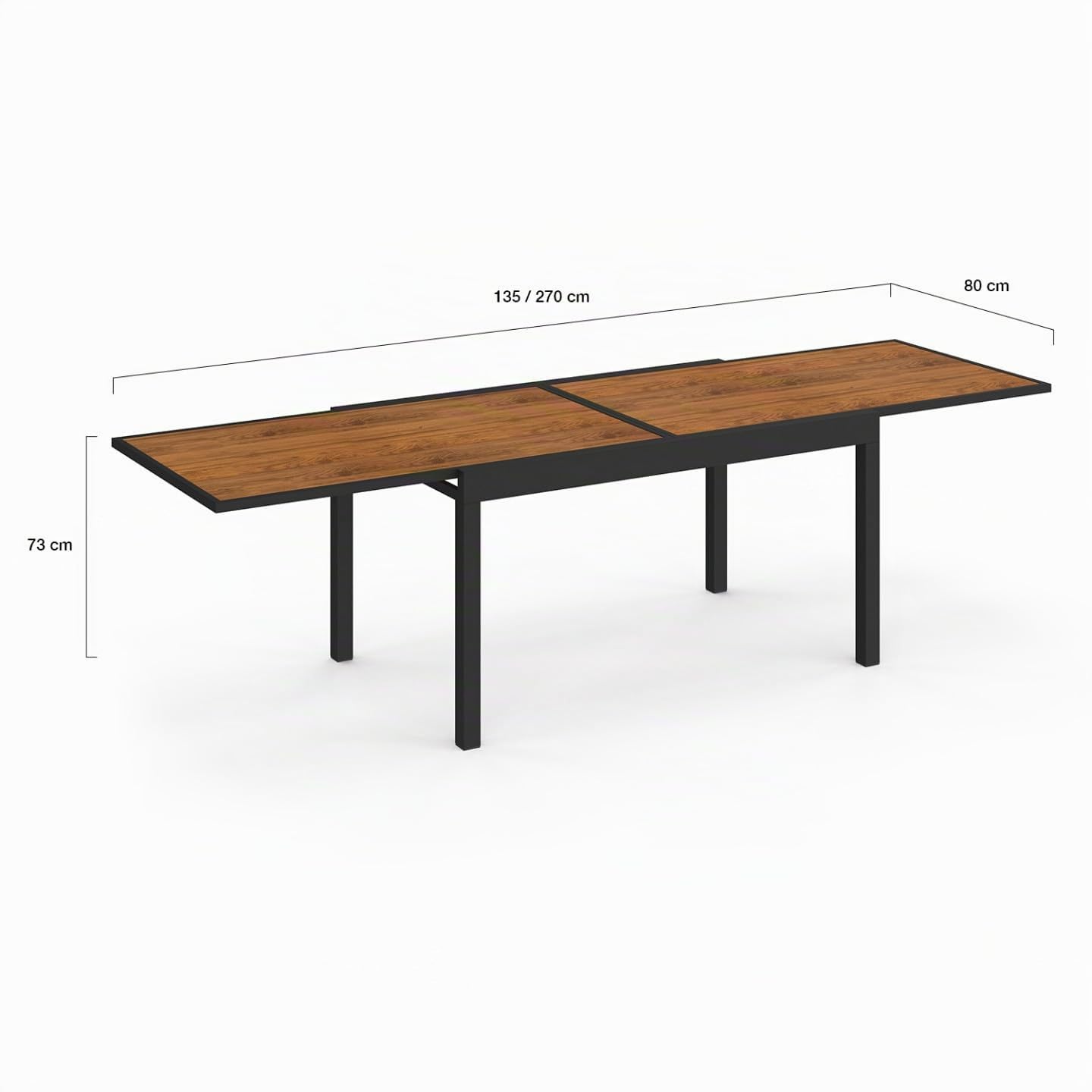 IDMarket - Salón de jardín NOUMEA Mesa extensible 135/270 cm, bandeja efecto madera y 12 sillas apilables negro y madera