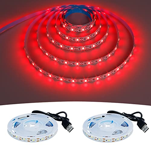 GOMING 5V USB LED Strip Rot Licht 620-625nm LED Streifen 240LED 4m (2 Stück x 2m) SMD2835 LED Band Selbstklebend Nicht Wasserdicht IP20 LED Lichtband für Innen Heim Küche Deko