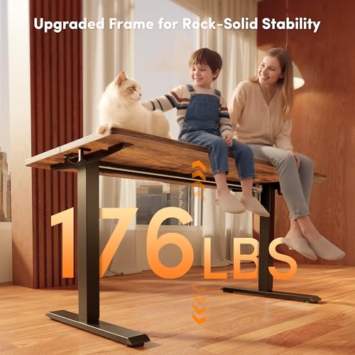 Image of FEZIBO Standing Desk, 55 x 24 Inches Electric Height Adjustable, Sit Stand Up, Computer Office Desk with Splice Board, Black Frame /Rustic Brown TOP