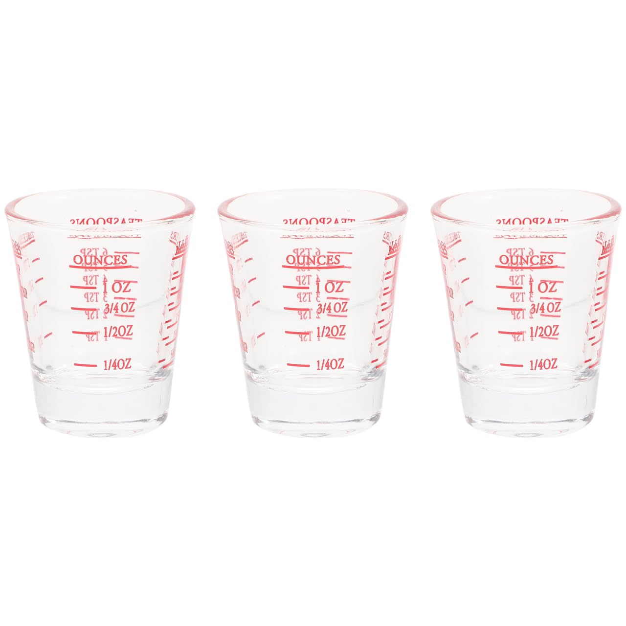 ARTIBETTER 3pcs Glass Measuring Cups: 30ml Small Graduated Coffee Dosing Cup with Red Scale – Liquid Measuring Tool for Milk, Oil & Kitchen Baking