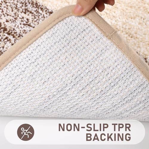 Bsmathom Bathroom Rugs Sets 4 Piece with Toilet Cover, Plush Shaggy Bath Rugs Set Non Slip Washable, Absorbent Microfiber Bath Mat with U-Shaped Contour Toilet Mat for Bathroom, Dark Coffe