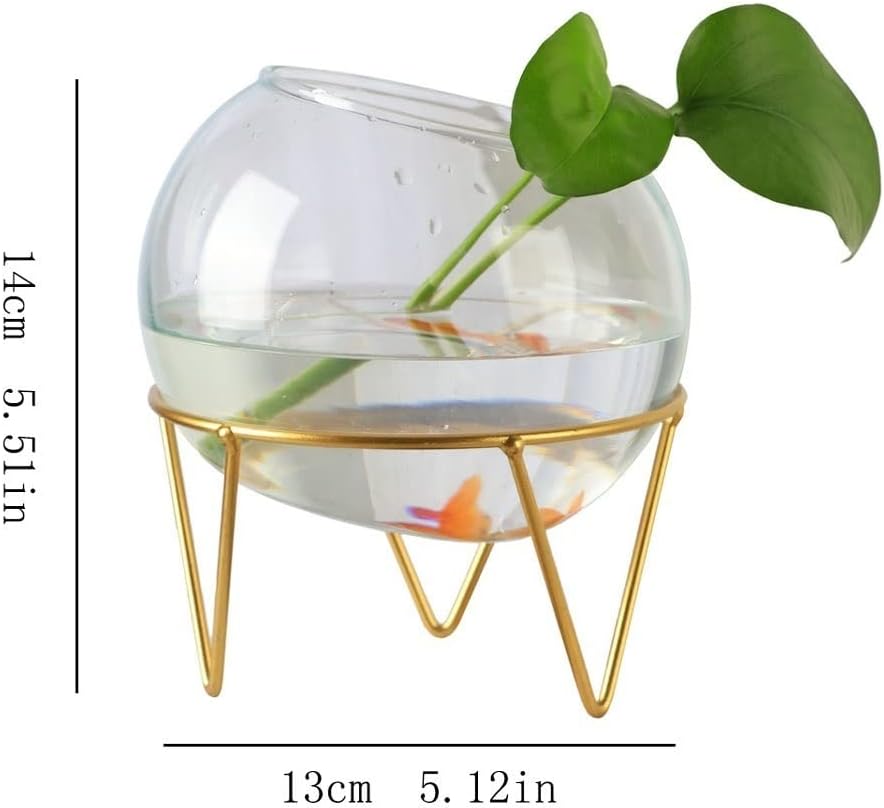TOOSII Fish Bowl Vase Creative Bracket Glass Transparent Fish Tank Water Plant Vase Small Decorative Fish Tank Water Fish Tank Office Home Small Fish Tank Starter Kit (Color : A, Size : 13cm)