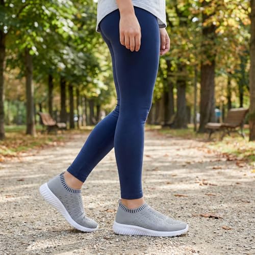 konhill Womens Walking Shoes for Daily Commute, Slip On Casual Breathable Mesh Sneakers Lightweight 9.5 US Gray