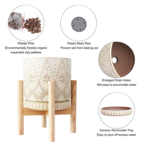Yffsrjdj 8 Inch Plant Pot With Stand, Ceramic Planter With Drainage Holes, Saucers And Mesh Pads For Indoor-Outdoor Plants #TOP3