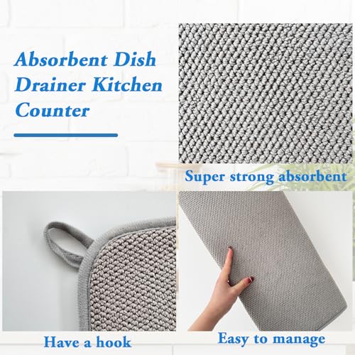 2 Pack Large Dish Drying Mat,24x17 Inch Absorbent Microfiber Dishes Drainer Mats,Dish Drying Pad for Countertops,Sinks,Draining Racks(Gray) by Meirrnyyu - Image 3