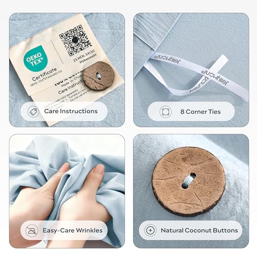 Image of JELLYMONI 100% Washed Cotton Duvet Cover Twin - Soft, Breathable Linen-Look Bedding with Natural Wrinkle Texture, Button Closure, 2-Piece Set (Mist Blue, 68 inchx90 inch)
