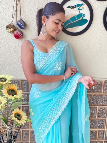 Sari de georgette multicolor AKHILAM ropa tradicional india de mujer 5