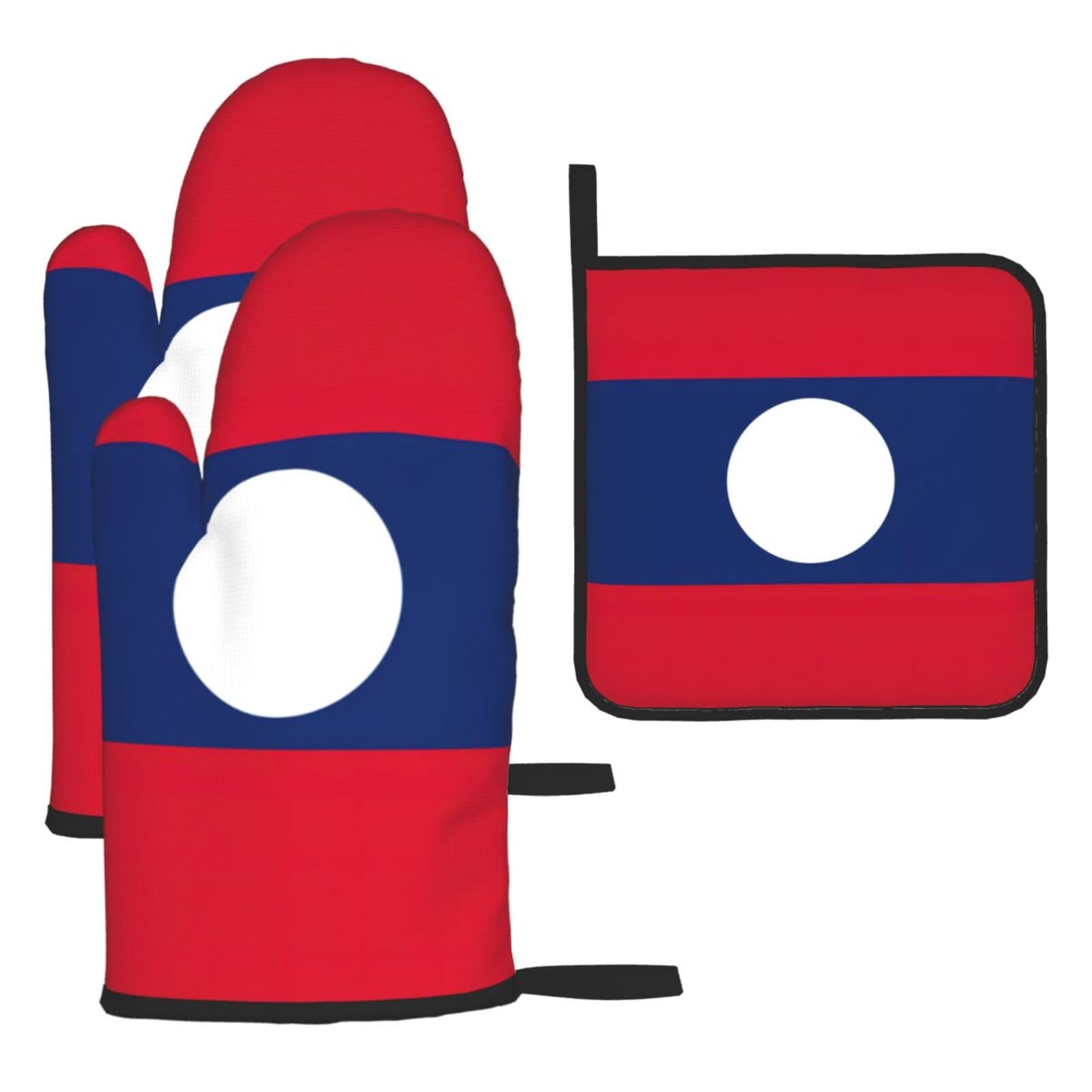 Flag Of Laos Print Oven Mitts Kitchen Gloves Set Everyday Baking Grilling Microwaving Cooking Gift
