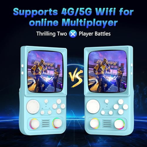 Image of R36TMAX Retro Handheld Game Console, Portable Retro Gaming Console with 4.0 inch CRT-Inspired Screen, 4000mAh Arcade Classics, Supports Multiple Emulators, WiFi Network Battling, 64GB (Blue)
