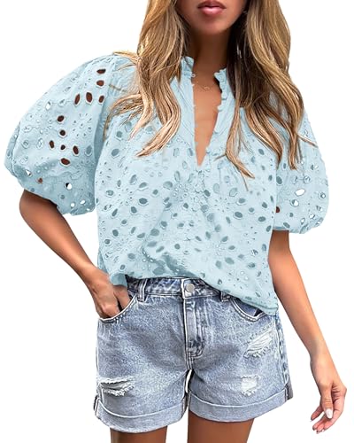 PRETTYGARDEN Women's Summer Tops 2026 Dressy Casual Short Sleeve V