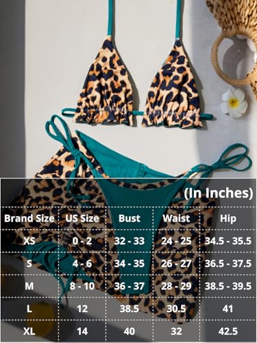 Image of ShawGobow Womens 3 Piece Leopard Bikini Set,Triangle String High Cut Thong Sexy Swimsuit & Coverup Skirt,Pool Party Outfit
