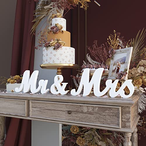 Viopvery Mr And Mrs Sign For Wedding Table,Large Wooden Letters Mr & Miss Signs For Sweetheart Table,Photo Props Wedding Decorations For Anniversary,White #TOP2