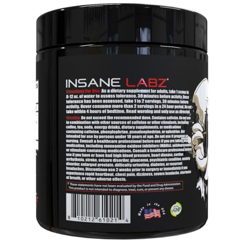 Image of Insane Labz Psychotic Black Edition Mid Stimulant Pre Workout Powder, Energy Focus Pumps, Loaded with Creatine Beta Alanine Taurine Fueled by AMPiberry, 60 Servings (60, Grape)