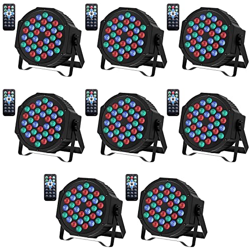 JAJALUYA LED Par Lights 36 LED Stage Lights 9 Modes RGB DJ Lights with Sound Activated Remote and DMX Control DJ Uplightingâ€‚for Birthday Party Events Wedding Christmas Stage Lighting (8 Packs)
