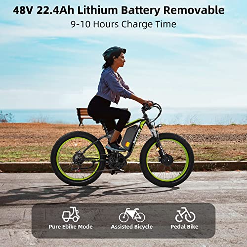 1500W Electric Bike For Adults, 26" Fat Tire Electric Mountain Bicycle, 48V 22.4Ah Removable Li-Ion Battery, Max 30.5Mph E-Bike Snow Beach,Electric Bicycle With Shimano 7 Speed Suspension Fork #TOP3