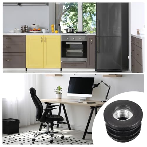 Image of uxcell 4Pcs Inserts for Round Tubes with M8 Thread, for 22mm /0.87 inch OD, Black Plastic Plug Caster Insert Chair End Caps Furniture Leg Plug