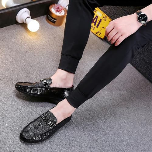 Men's Crocodile Embossed Leather Loafers Comfortable Flat Sole Dress Shoes for Business Casual Driving Daily Wear (Black,8.5)3
