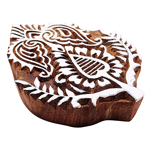 Decorative Wooden Handcarved Printing Block Stamp Textile Leaf Wood Art