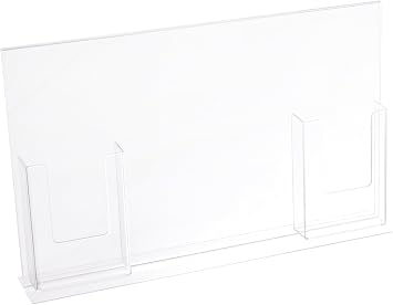 Azar Displays 252058-2pk 18" W x 11" H Vertical Double Sided, Acrylic Sign Holder with 2 Attached Brochure Holders Pack of 2