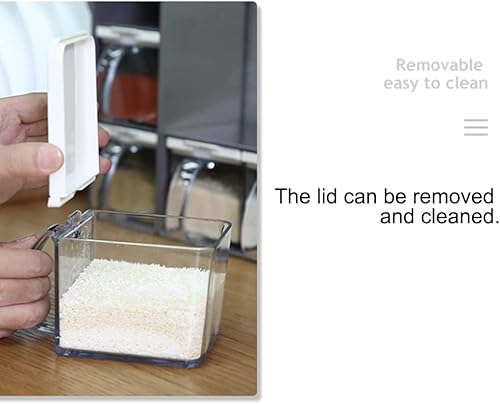 Miniatura 7 de Recipiente de sal con tapa y cuchara, estante transparente para condimentos, macetas de especias, caja de condimentos de 3 piezas para el hogar,