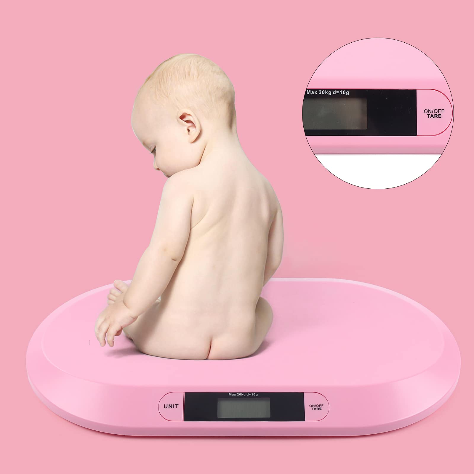 Báscula de bebé, báscula digital precisa para bebé, con pantalla LCD, rosa, pesa de animales multiusos, adecuada para pesar objetos menos de 20 kg, es adecuada para pesar bebés, gatos, perros, etc