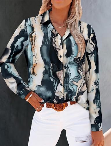 Image of Magritta Women's Shirts Fashion Casual Loose Fit Long Sleeve Button Down Lightweight Collared Blouse Tops
