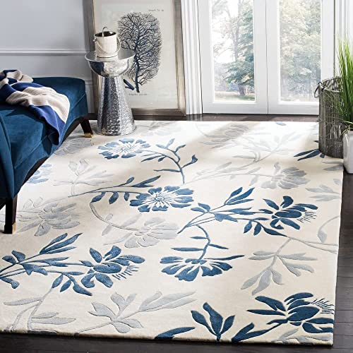 Image of Export Quality Handtufted Woolen Carpet for Living Room Bedroom & Hall - Color - White /Blue - Size - 12 x 18 Feet