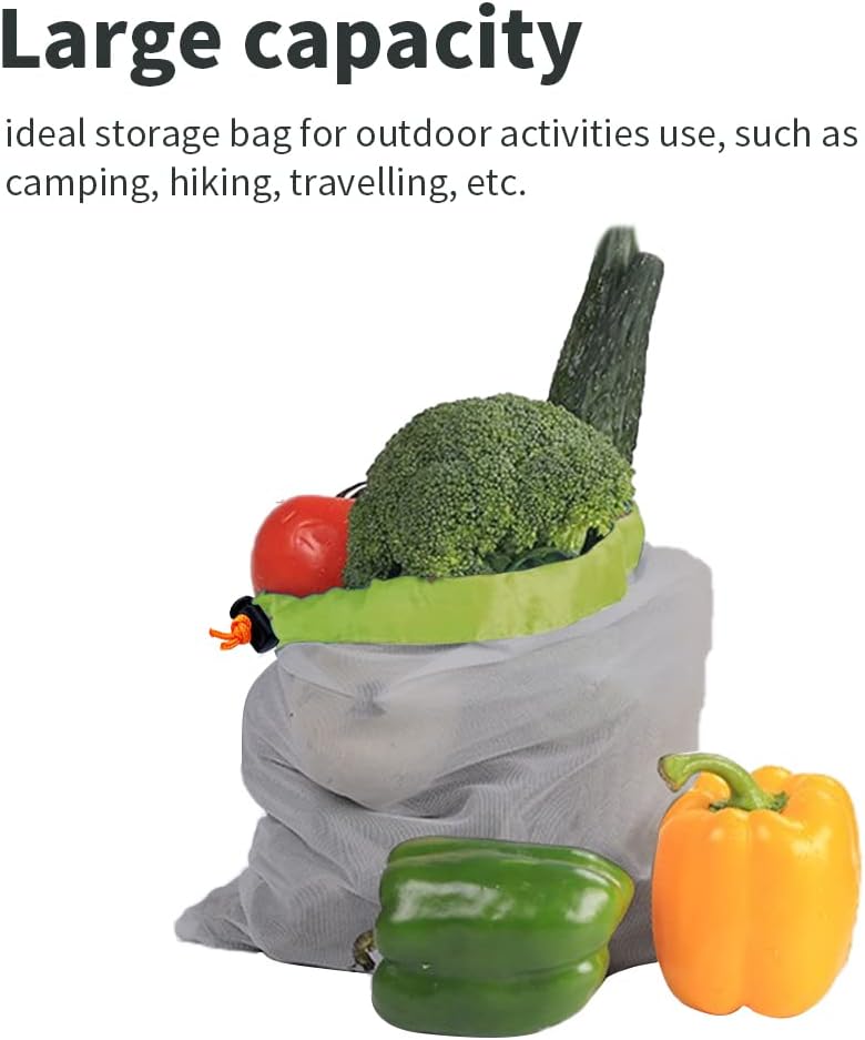 Mesh Storage Sack, Lightweight Breathable Drawstring Bag Nylon Mesh for Camping Hiking Backpacking Travel Outdoor Adventures
