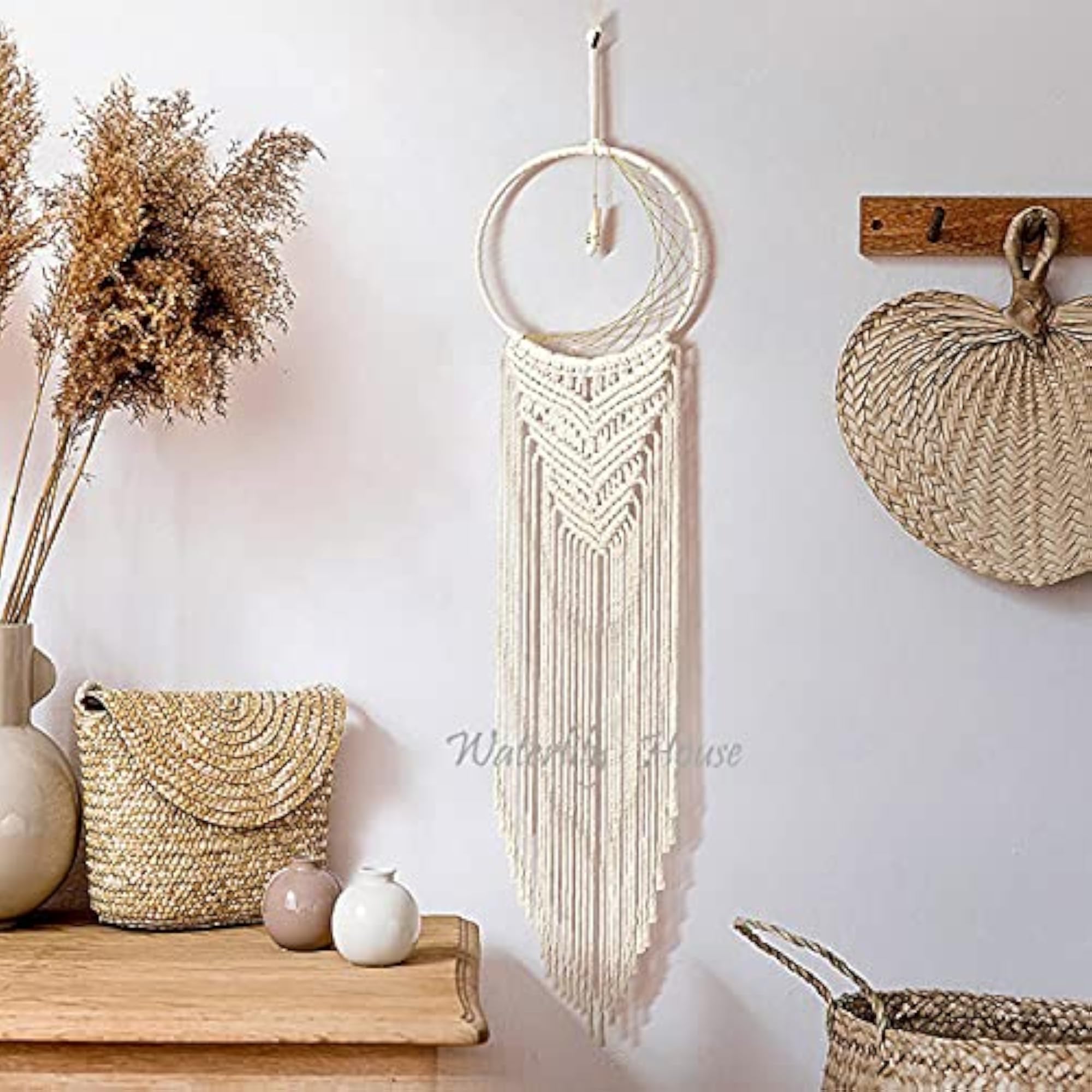 Macrame Wall Hanging Moon Dream Catcher with LED String Light
