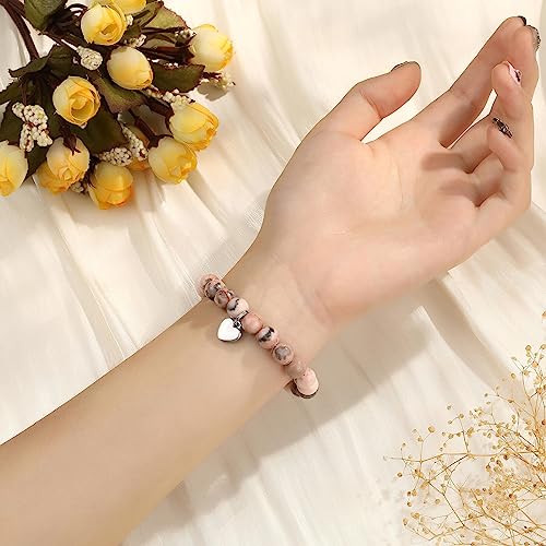 MIXJOY Inspirational Gifts for Women, Heart Charm Pink Elastic Beads Bracelet, Positive Affirmations Get Well Soon Gifts4