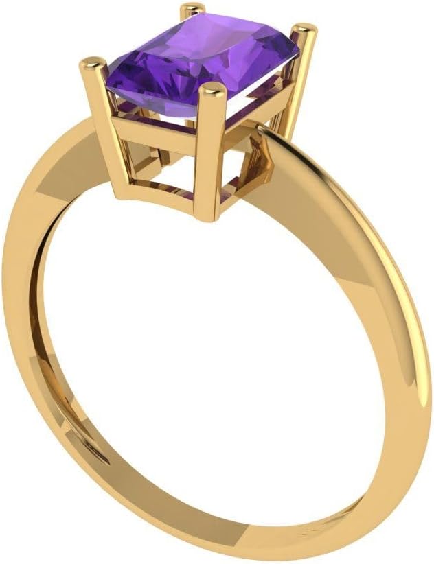 Clara Pucci 14K Solid Yellow Gold 1 ctw Amethyst Solitaire Ring for Women | Anniversary, Birthday Gift | 7x5mm Radiant Cut - Image 2