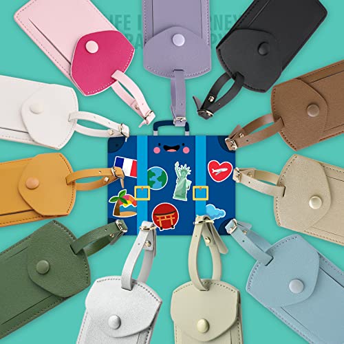 Kevancho Leather Luggage Tags for Men Women, Suitcase Labels Baggage Bag Tag ID Tags with Full Back Privacy Cover for Cruise Ships, Travel Accessories Tags Set of 2 PCS (Green)